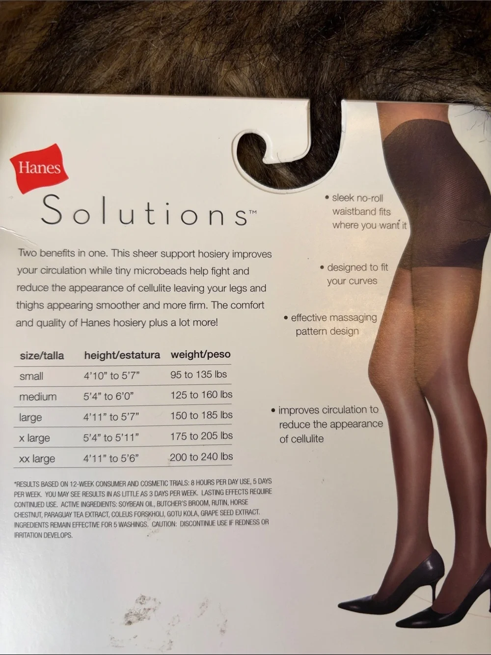 Hanes Premium Silky Anti-Cellulite Control Top Pantyhose XL Black